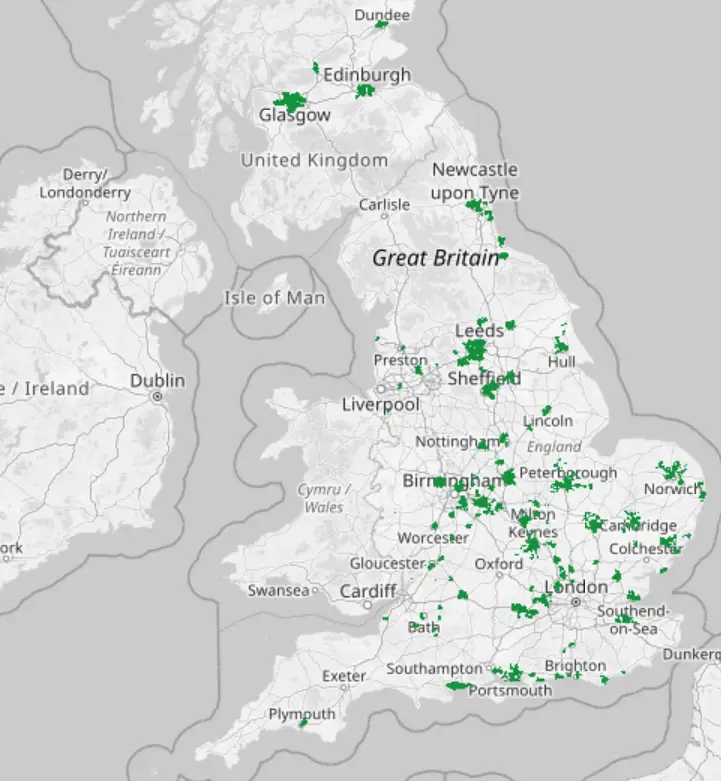 UK Coverage map for CityFibre